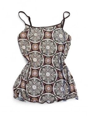 Y2K Jockey Women’s Medium - Mosaic Print Spaghetti Strap Tank Top - Brown